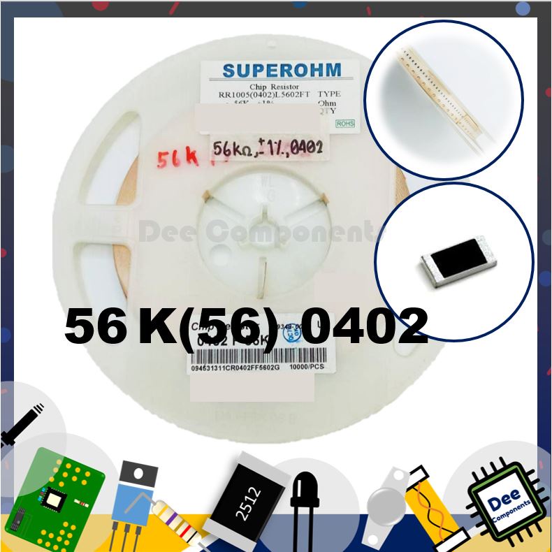 56K Ohm (56) 0402 ±1%  RR1005(0402)L5602FT Super OHM  1-B3-9 (ขายยกแพ็ค 1 แพ็ค มี 100 ชิ้น)