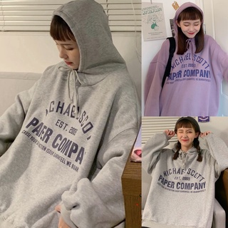 Korean🧧 เสื้อสเวตเตอร์ฮู๊ดแขนยาวสกรีนลาย PAPER COMPANY 2 สี