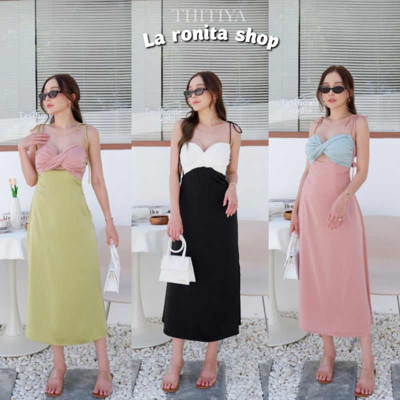 HOT SALE ~ 𝐶𝑂𝐿𝐿𝐸𝐶𝑇𝐼𝑂𝑁~ 𝑇𝐻𝐼𝑇𝐼𝑌𝐴 TWISH DRESS เดรสงานแพงแบบราชนิกุลล เนื้อผ้าซาตินเกรดที่ดีที่สุด ดีไซน์อกอัดพลีด