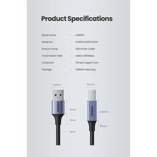 UGREEN สายเครื่องพิมพ์ USB USB Type B ชายกับชาย USB 3.0 2.0 สําหรับ Canon Epson HP ZJiang ป้ายเครื่องพิมพ์ DAC เครื่องพิมพ์