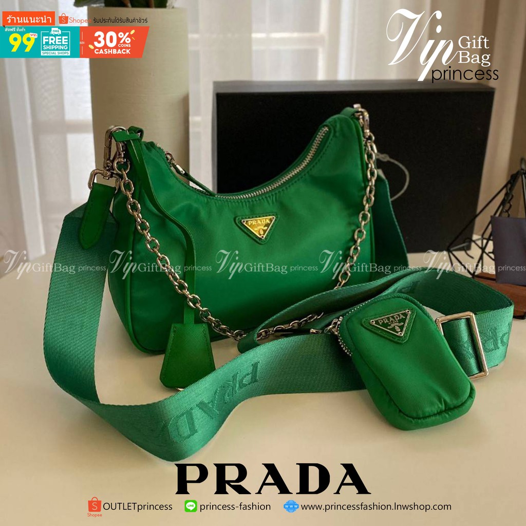 พรีเมี่ยมกิ๊ฟแท้ 100% 】PRADA Re-Edition 2005 nylon shoulder bag [green]