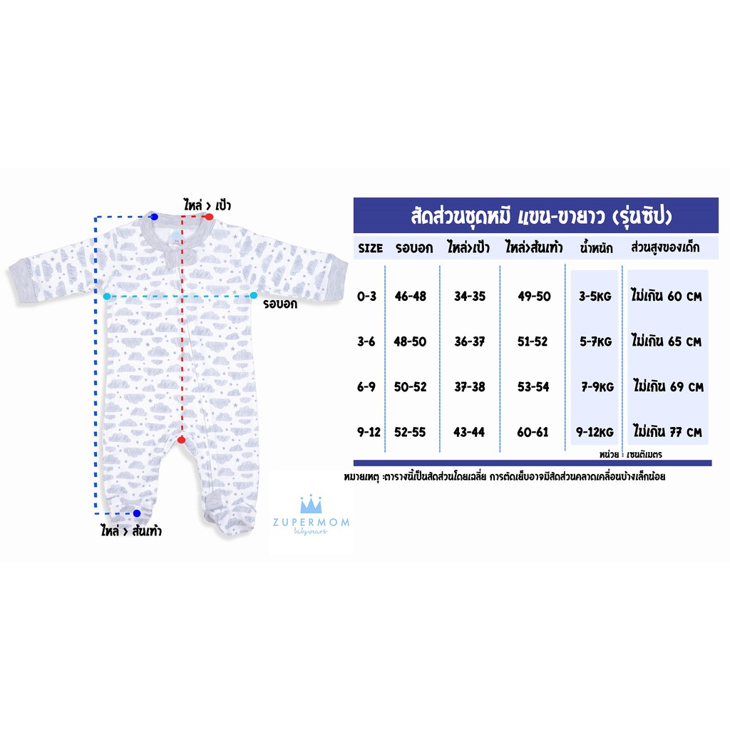 Zuper Mom ชุดหมีเด็กอ่อน ซิป รุ่น 2 WAY ZIPPER บอดี้สูทเด็กอ่อน ชุดเด็กแรกเกิด บอดี้สูทเปิดเท้า no.9016 - รูปที่ 4