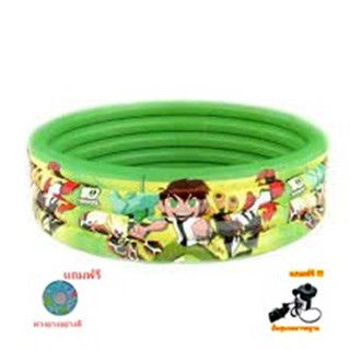 Hot!!!!ชุดสุดคุ้มสระน้ำเป่าลม - Ben10 No.VRB-100N เบนเทน+ปั้มลมไฟฟ้า+ห่วงยาง ลิขสิทธิแท้ มี มอกรับรอง 100x35cm.