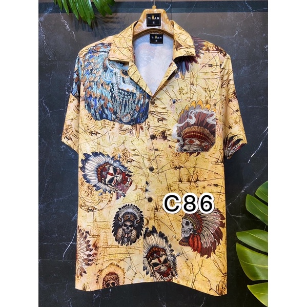 เสื้อเชิ้ต เสื้อฮาวายวินเทจ ผ้าไหมอิตาลีเกรดพรีเมี่ยม C86