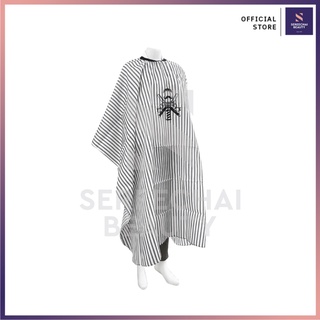 ผ้าคลุมซอย พื้นขาวเส้นดำ ลาย Strip Barber