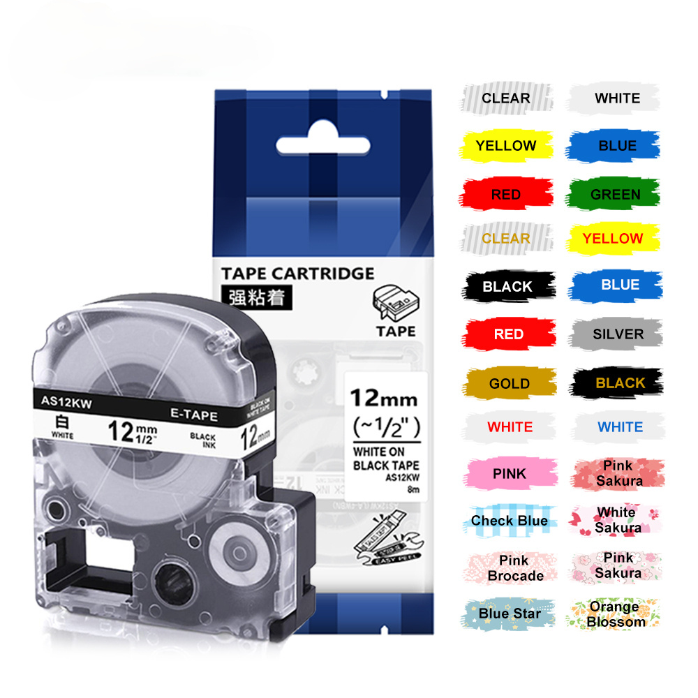 SS12KW SS9KW Tape LC-4WBN9 Compatible for Epson/KingJim Label Cassette SS24KW SS18KW SC12YW SC12RW SC12BW For LW-300 LW-