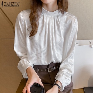 Zanzea เสื้อเบลาส์ คอกลม แขนยาว กระดุมด้านหลัง แฟชั่นสไตล์เกาหลี สําหรับผู้หญิง