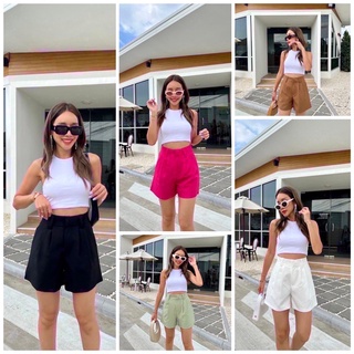 Panel basic high-waist shorts ป้ายPromthong