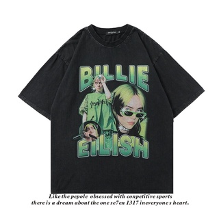 BWCB-เสื้อยืดแขนสั้น พิมพ์ลายตัวอักษร Billie Eilish สไตล์ฮิปฮอป สตรีท สําหรับผู้ชาย และผู้หญิง WDNR oversize