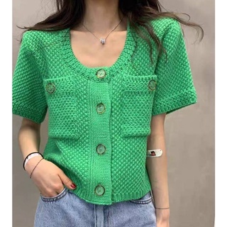 602#เสื้อ​ไหมพรม​ถั​กคาร์ดิแกน​แขนสั้น