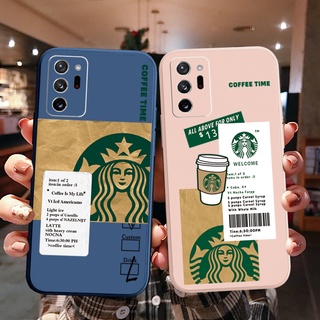 เคสโทรศัพท์มือถือ ซิลิโคนนิ่ม ขอบตรง ลาย Starbucks เรียบง่าย สําหรับ Samsung Galaxy Note 20 Ultra 10 Plus A30 A50 A20 A50S