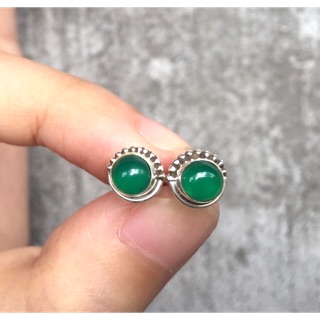 ต่างหูพลอยนิลเขียว เงินแท้ Green Onyx Silver925 Earring