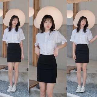 เสื้อนักศึกษาทรงบอย เสื้อคอจีน คอจีน ผ้าดิบอ็อกฟอร์ด ผ้าคอมทวิว SZ.36-50