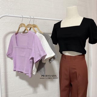 Pich_clothing# ✨พร้อมส่ง 💎เสื้อcrop topsคอสี่เหลี่ยม เสื้อครอปคอเหลี่ยม สีสันสดใสท้าแดดประเทศไทยไปเลยย🎨✨