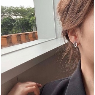 197-goodgift_station - Oval 925 sterling silver earrings ต่างหูเงิน