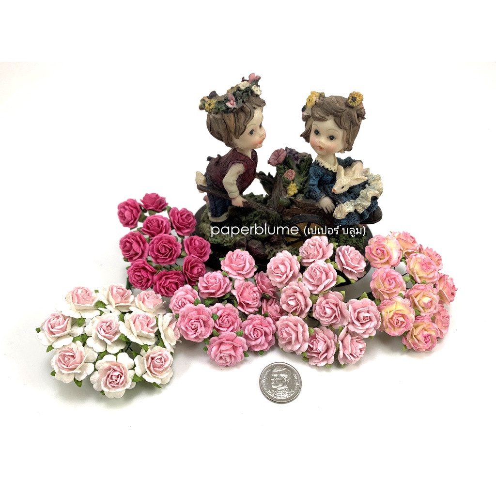 มะลิซ้อนเบอร์ 4 (2ซม/3/4 นิ้ว) สีชมพูผสม - ดอกไม้กระดาษสา ประดิษฐ์ งานแต่ง ทำมงกุฏดอกไม้ ทำเข็มกลัดวันแม่ Paper Flowers