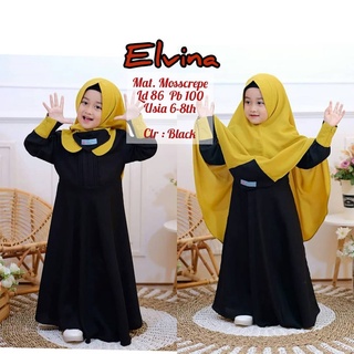 Elvina KIDS Shari MOSSCRAPE วัสดุ Get Gamis And HIJAB / KHIMAR เสื้อผ้าเด็ก สําหรับเด็กอายุ 6-8 ปี (แขวนสูง)