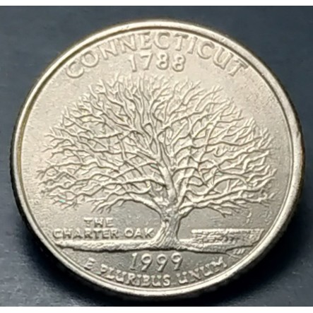 สหรัฐอเมริกา (USA), ปี 1999, 25 Cents, รัฐคอนเนตทิคัต (Connecticut),  ชุด 50 รัฐของประเทศสหรัฐอเมริกา