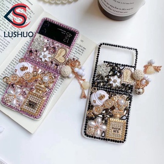 Lushuo เคสโทรศัพท์มือถือแข็ง ปิดด้านหลัง ประดับเพชร พลอยเทียม แวววาว 3D แฮนด์เมด แฟชั่น สําหรับ Samsung Galaxy Z Flip 3 5G and Z Flip 1/2 Z Flip3 ZFlip3 ZFlip 3
