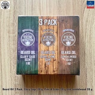 Viking Revolution® Beard Oil 3 Pack, Clary Sage 28 g, Pine &amp; Cedar 28 g and Sandalwood 28 g น้ำมันเครา บำรุงหนวดเครา