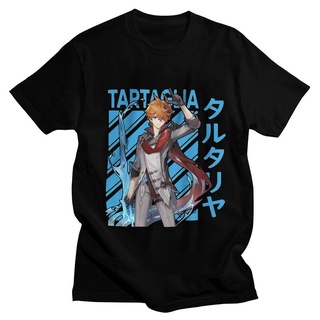 เสื้อยืด ผ้าฝ้าย แบบนิ่ม พิมพ์ลายอนิเมะ Tartaglia Genshin Impact สไตล์ฮาราจูกุ สําหรับผู้ชาย