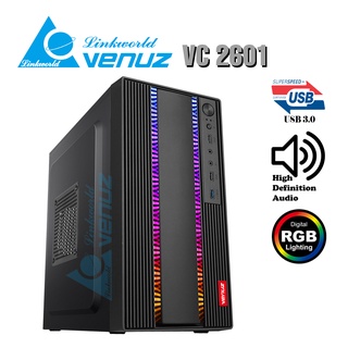 VENUZ micro ATX Computer Case VC 2601 with RGB LED Lighting - Black