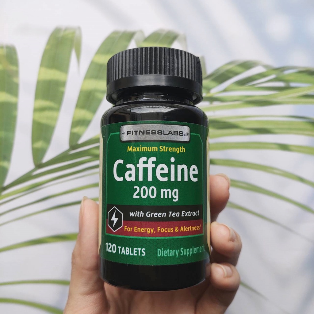 คาเฟอีน อัดเม็ด Caffeine 200 mg 120 Tablets Maximum Strength with Green Tea Extract (Fitness Labs®)