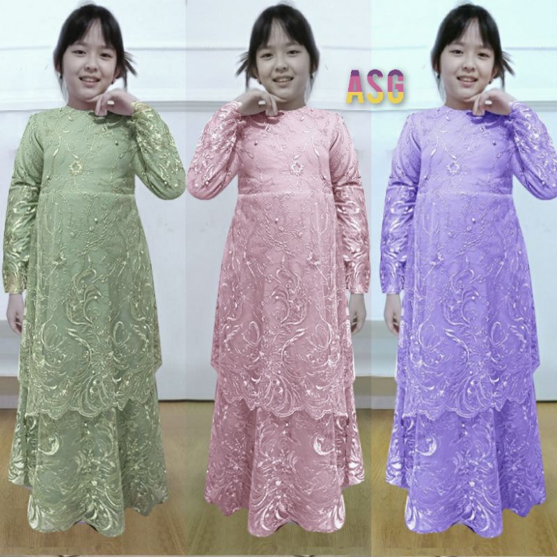 ♤ใหม่ ใหม่♤ Sarah Kid Fashion Gamis / Premiun Full 2 Level Children& 39;s Brukat Dress / Mother & เส