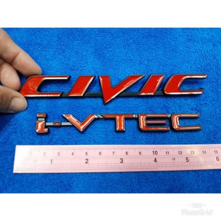 โลโก้ civic ivtec ของ honda สีแดงขอบดำ ชุด 2 ชิ้น