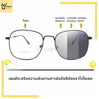 แว่นกันแดดฮิปฮอป สายคล้องแว่น UniqueYou แว่นสายตาสั้น ออกแดดเปลี่ยนสี เลนส์เปลี่ยนเป็นกันแดด แถมผ้าและถุงผ้า 222