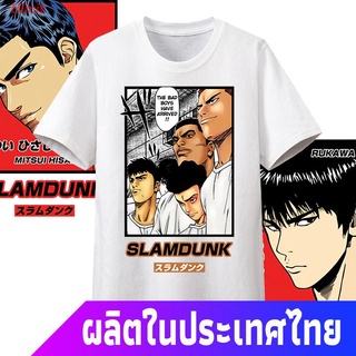 เสื้อยืดลำลองIllicit เสื้อยืดแขนสั้น การ์ตูนอะนิเมะรอบ Slam Dunk เสื้อยืดแขนสั้นผู้ชาย Sakuragi Flower Road Rukawa Maple