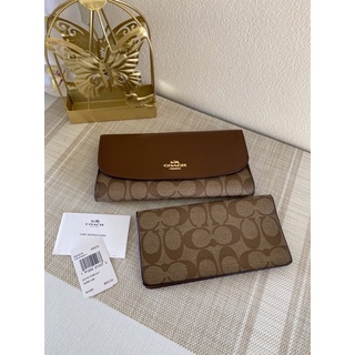 พร้อมส่ง✨Coach F57319✨ กระเป๋าสตางค์ใบยาวแบบหนา แบบ 3พับ    ขนาด 8*4 นิ้ว ด้านในมีช่องซิปใส่เหรียญ ครบค่ะ