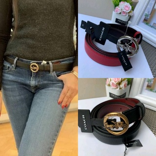 🎀 A เข็มขัดผู้หญิง หัวรถม้า สี ดำ แดง F78181 HORSE AND CARRIAGE BELT COACH