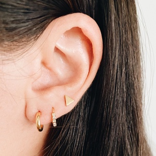 Tiny Rounded Stud Hoops, 18K Gold Plated Sterling Silver Earrings E0039 | เงินแท้ 925 ชุบทองเเท้ 18 กะรัต