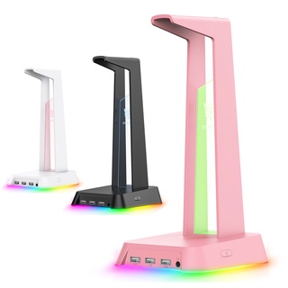 ONIKUMA Pink Headset Stand RGB Gamer Headphone Desk Holder with 3 USB Charger Ports &amp; 3.5mm Port