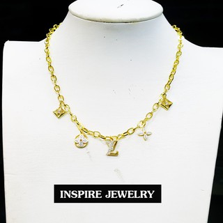 Inspire Jewelry ,สร้อยคอฝังเพชร งานอินเทรนแฟชั่นชั้นนำสุดๆ ใส่ได้กับเสื้อผ้าทุกชุด ตัวเรือน 24K ตอกลายพร้อมถุงกำมะหยี่