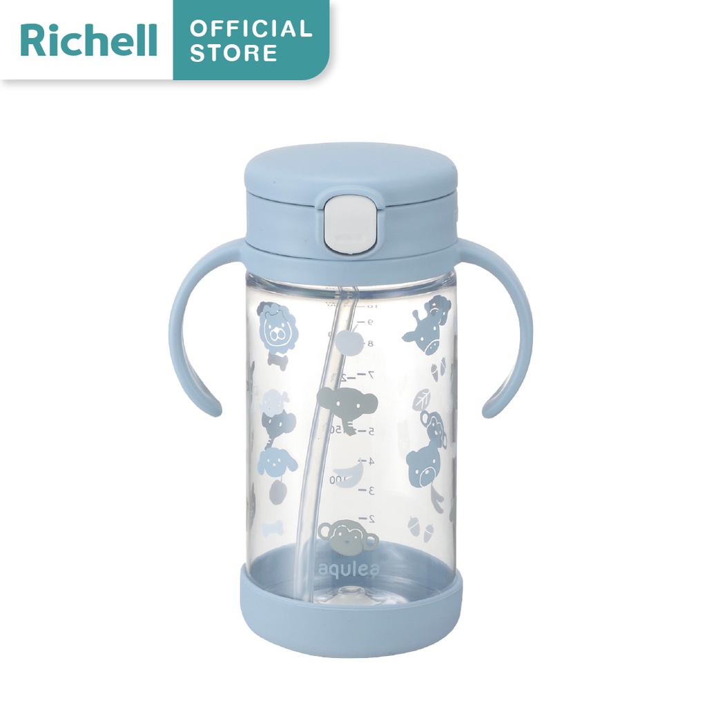 Richell(ริเชล) รุ่นขายดี แก้วหัดดื่มกันสำลักคว่ำไม่หก มีซิลิโคนรองแก้ว รุ่นAQ ขนาด 320 มล.