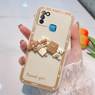 Lurrova เคส Infinix Smart 5 Infinix Hot 9 Play Infinix Hot 10 Play Infinix Hot 10S Infinix Hot 10 เคสโทรศัพท์มือถือ ลายหมีบิสกิต 3D แฮนด์เมด สําหรับ