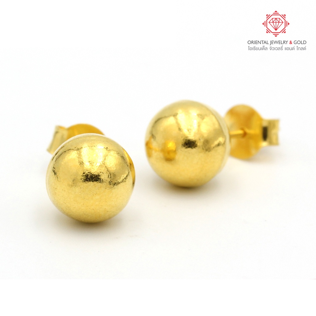 OJ GOLD ต่างหูทองแท้ นน. ครึ่งสลึง 96.5% 1.9 กรัม กลมเกลี้ยง ขายได้ จำนำได้ มีใบรับประกัน ต่างหูทอง