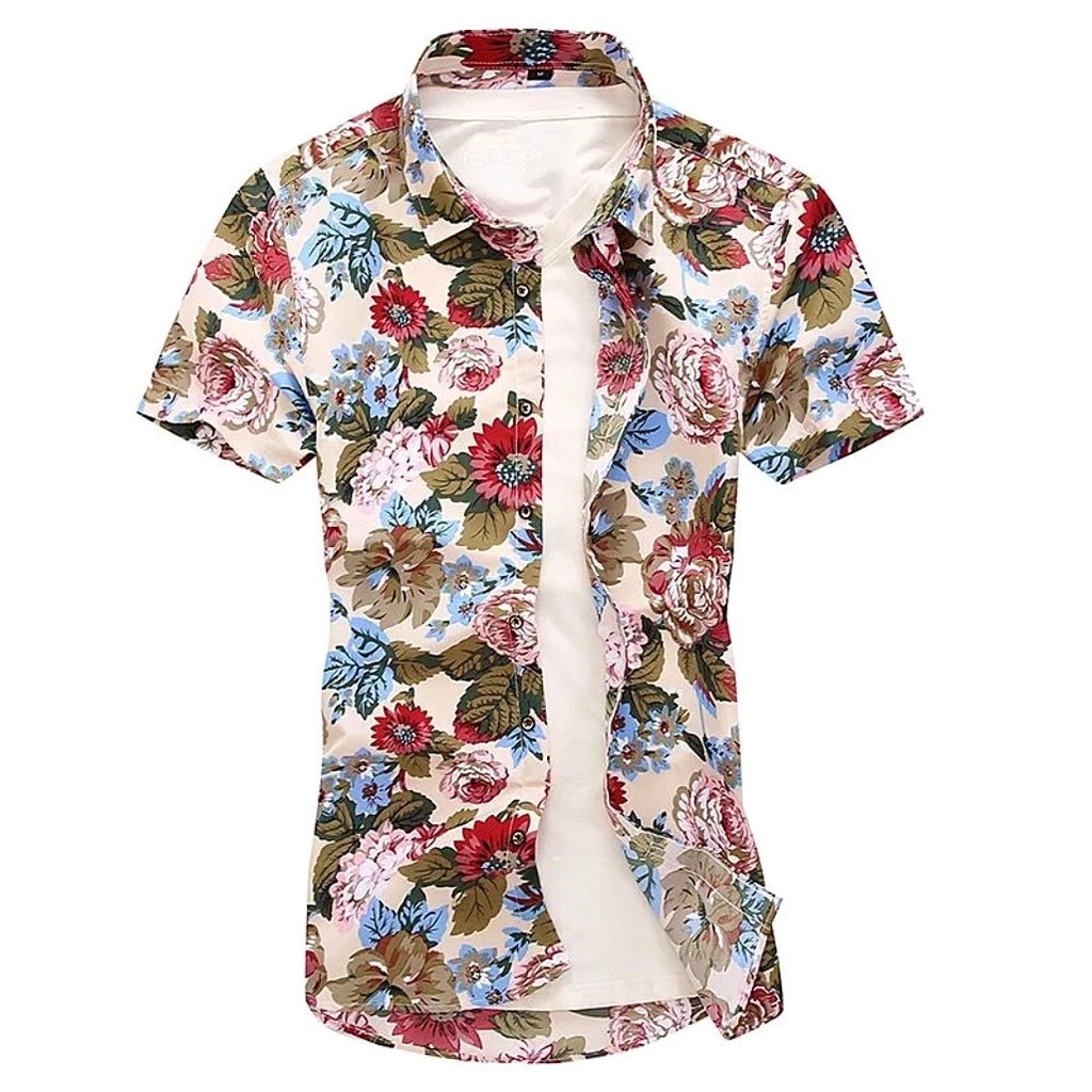 เสื้อเชิ้ตแขนสั้นลายดอกไม้ผู้ชายเสื้อแฟชั่นเสื้อสบาย ๆ thumbnail 3