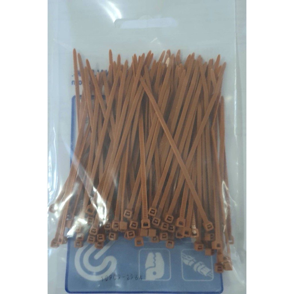 เคเบิ้ลไทร์ ขนาด 4 นิ้ว สีน้ำตาล( แพค :100 เส้น) / สายรัดไนล่อน (Nylon Cable Tie)/ เข็มขัดรัดสายไฟ