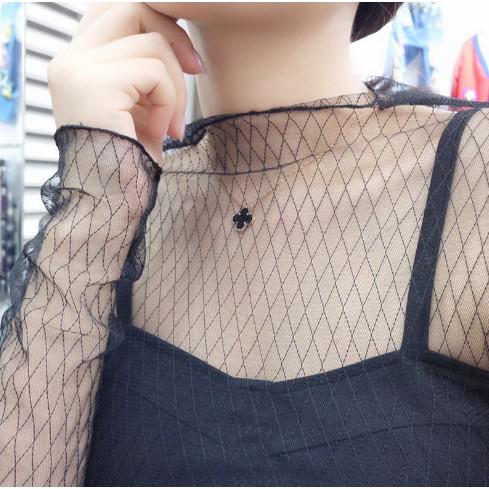 แฟชั่นสตรีเสื้อเชิ้ตแต่งผ้าตาข่ายเซ็กซี่