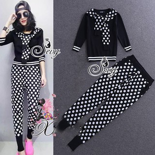 Sevy Two Pieces Of Winter Knit Polka Dot Sets