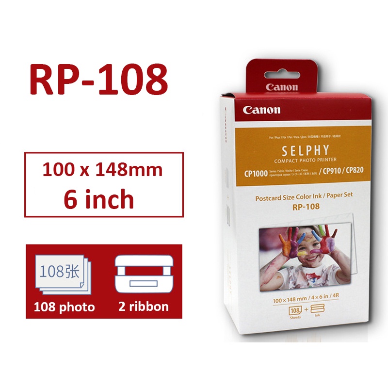 Rp-108 ตลับหมึก 100x148 มม. สําหรับเครื่องพิมพ์ภาพ Canon Selphy CP1200 CP910 CP1300