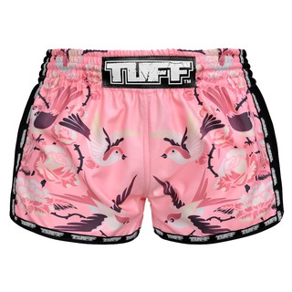 TUFF ทัฟฟ์ มวยไทย กางเกงมวยไทย เรโทร สีชมพู นก กุหลาบ Muay Thai Boxing Shorts Pink Retro Birds