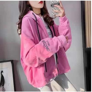 พร้อมส่ง เสื้อแขนยาวกันหนาว เสื้อแจ็คเก็ตมีฮู๊ดOversize เสื้อนำเข้าจากเกาหลี