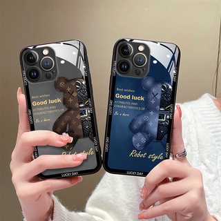 เคสไอโฟน 14 Pro Max โทรศัพท์มือถือแบบแก้ว ลายหมีน่ารัก สําหรับ 12 11 Pro xs max