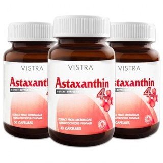 VISTRA Astaxanthin อาหารเสริมต้านอนุมูลอิระ ชะลอวัย ลดริ้วรอย 30แคปซูล (3 ขวด)