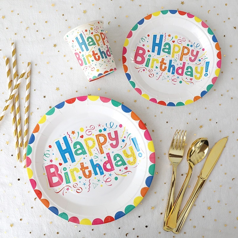ปาร์ตี้ วันเกิด HBD PARTY EVERYDAY จานกระดาษ แก้วกระดาษ จาน แก้ว ทิชชู Happy Birthday Disposable Paper Plate Cup Napkin