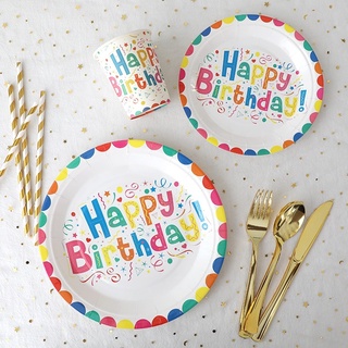 เซ็ทปาร์ตี้วันเกิด HBD Celebrate จานกระดาษ แก้วกระดาษ จาน แก้ว วันเกิด Happy Birthday Party Paper Plate Cup Table Set